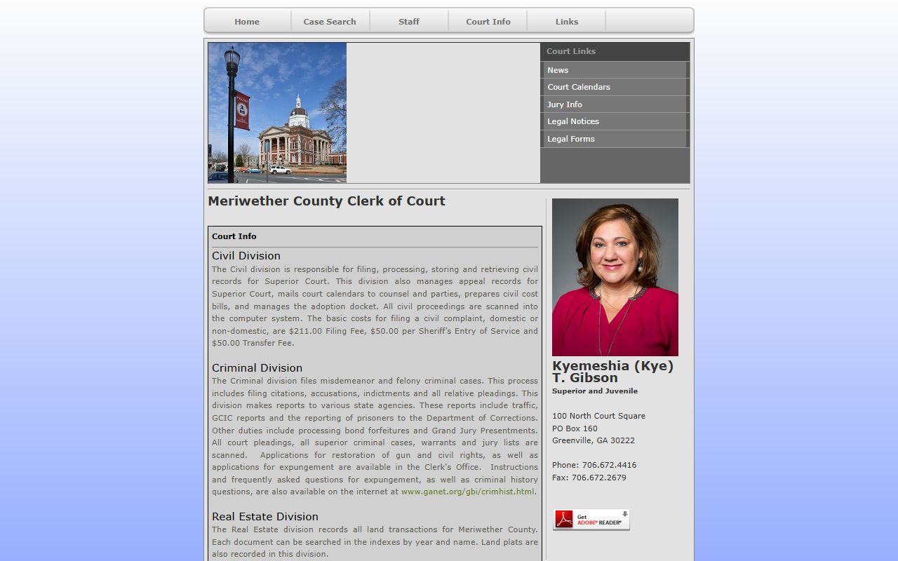 Meriwether Clerk court information page describing Criminal Division records
