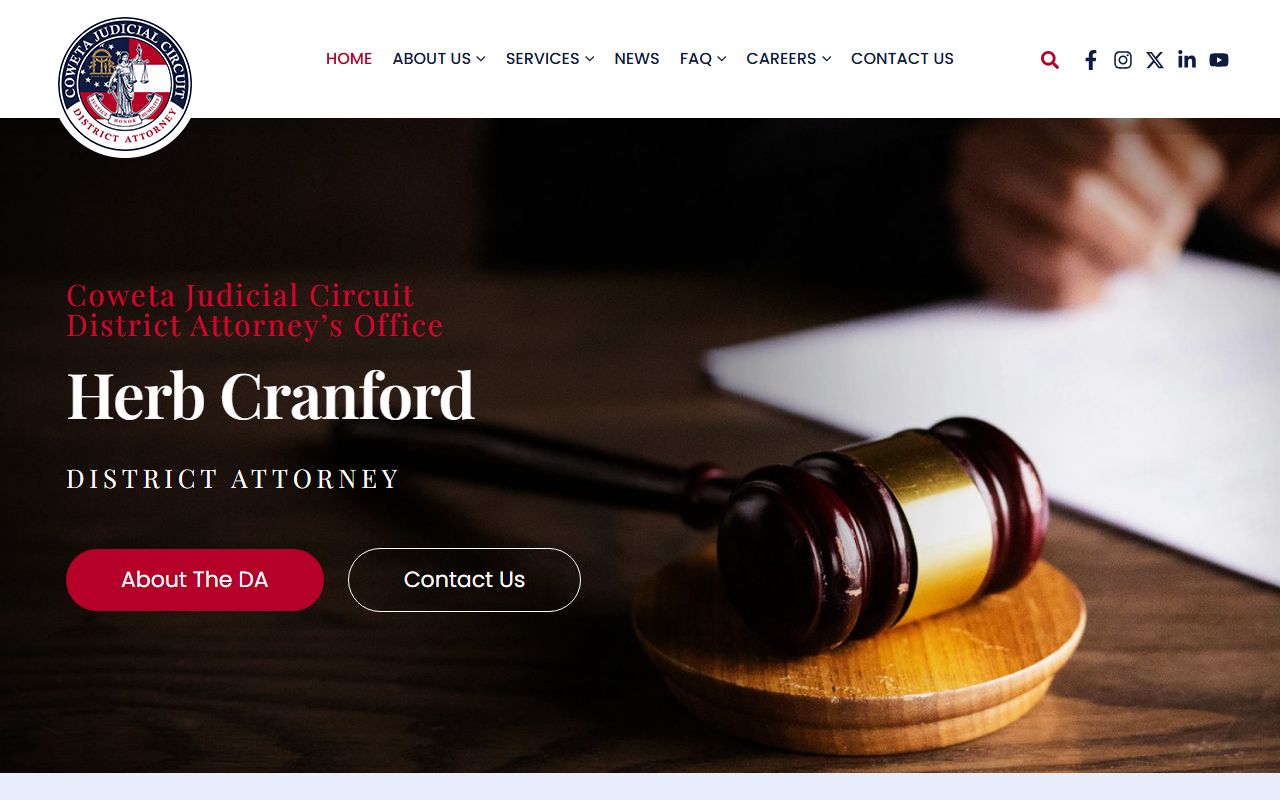 Coweta Judicial Circuit District Attorney home page naming Herb Cranford and circuit counties