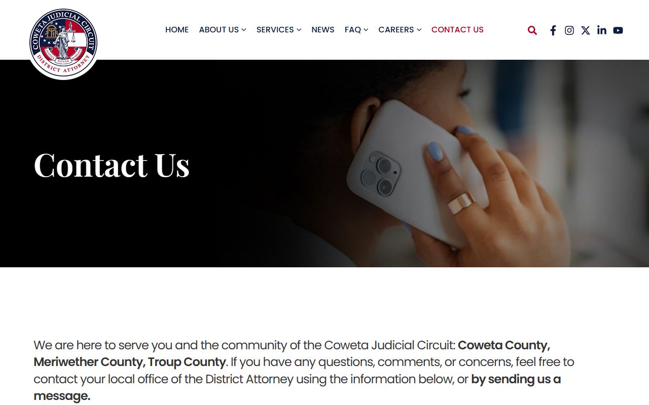Coweta Judicial Circuit District Attorney contact page with Meriwether office details