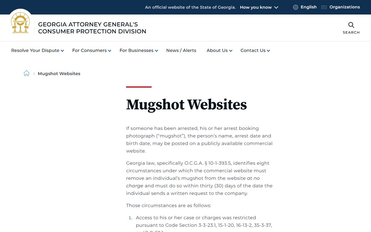 Georgia mugshot website removal page for Meriwether County booking photo issues